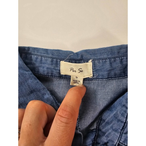 Per se chambray button up long sleeve small S split back EUC - Picture 4 of 6